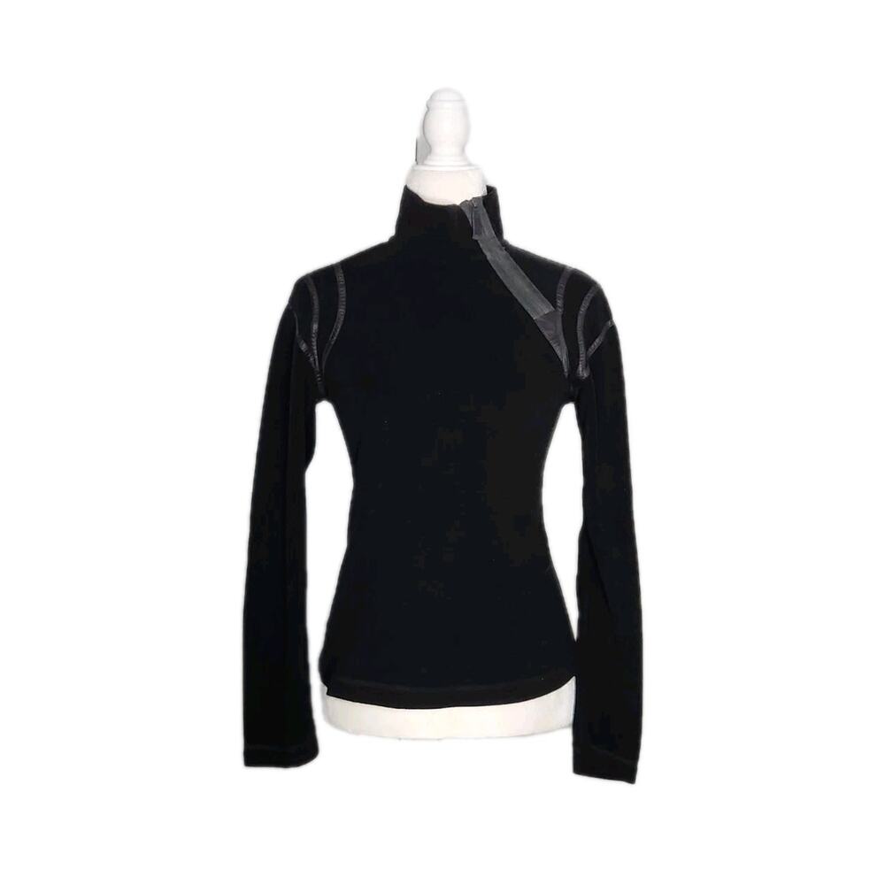 Frauenschuh womens Black Long Sleeve Mock Neck Fleece Pullover Side 1/4 Zip sz 0